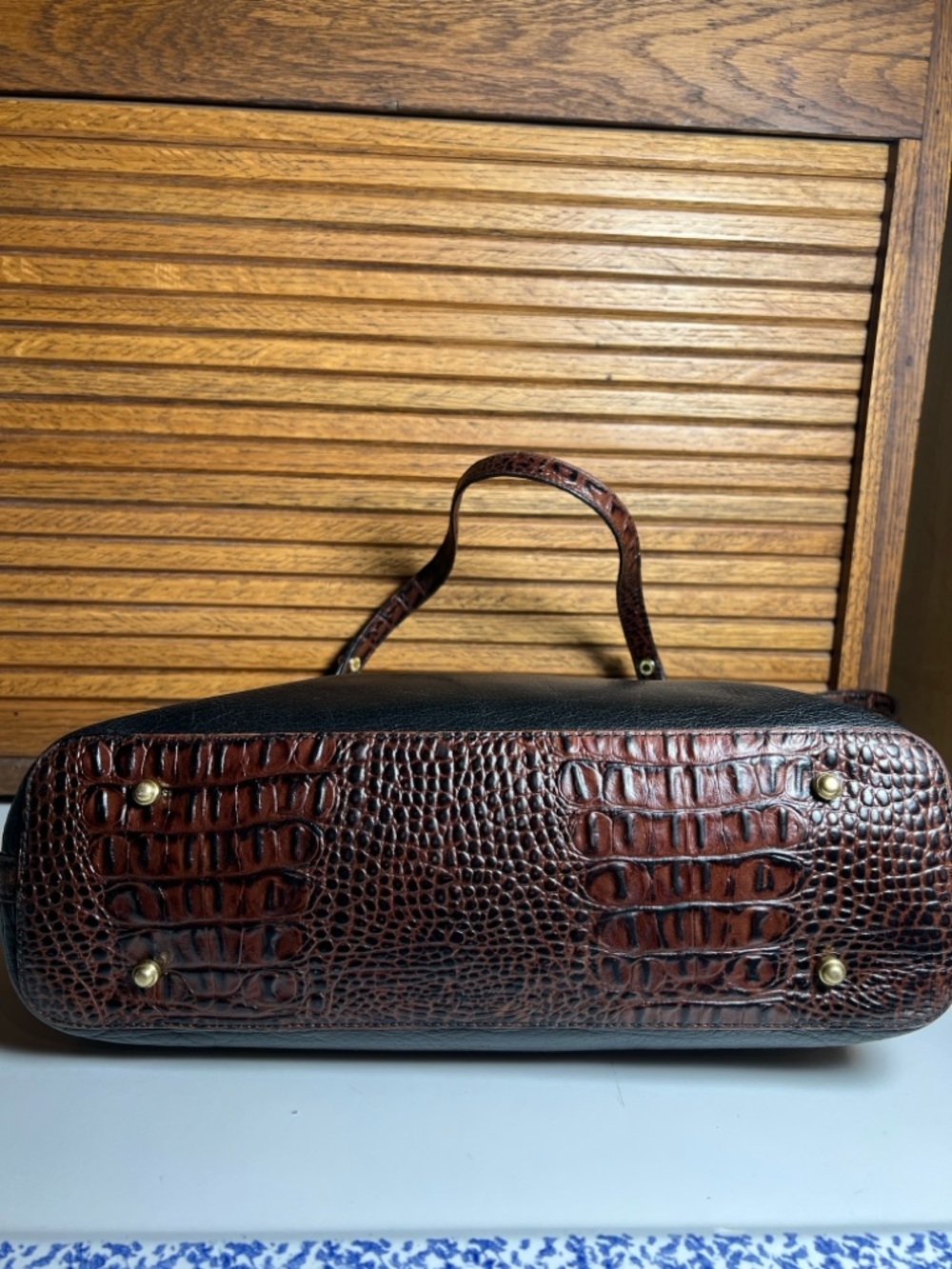 Vintage Brahmin Arno Tote bag, Tuscan collection, black with Pecan croc trim - Picture 11 of 16